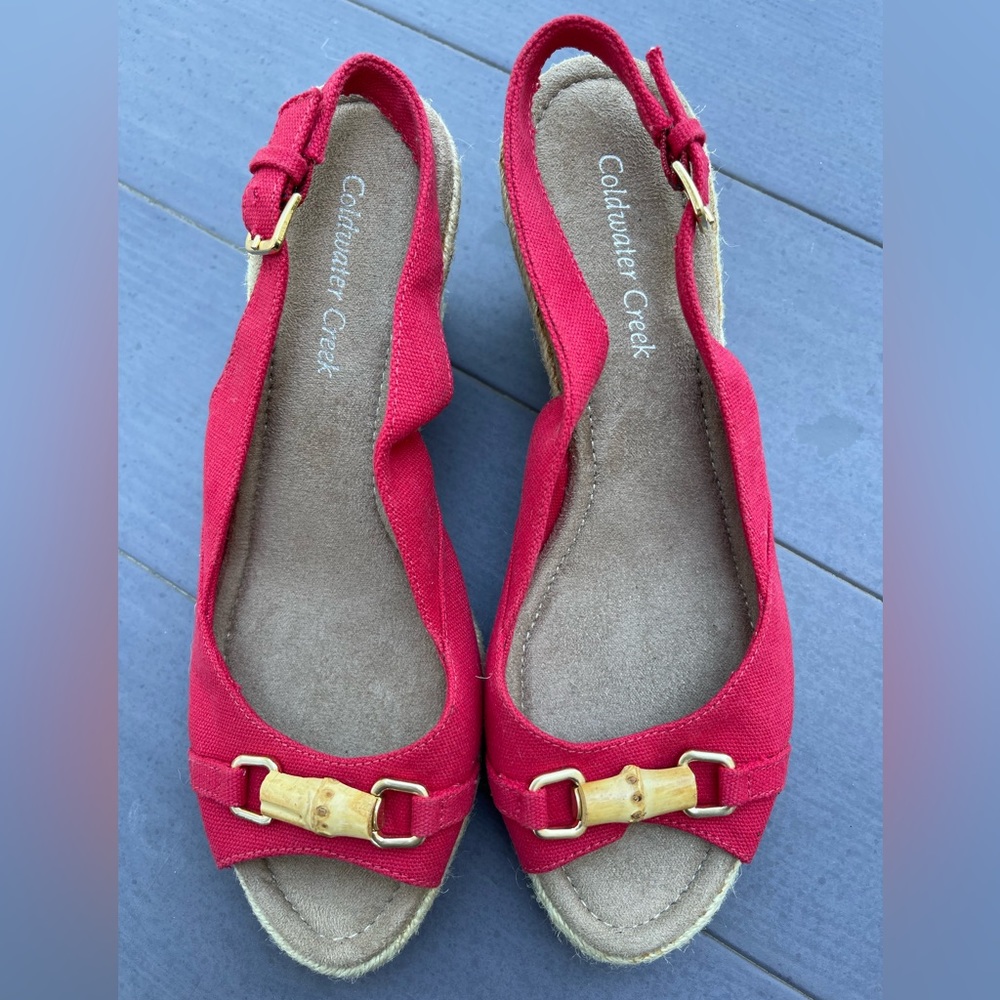 New Coldwater Creek Red Espadrilles with Bamboo Detail Size 9 Sandals
